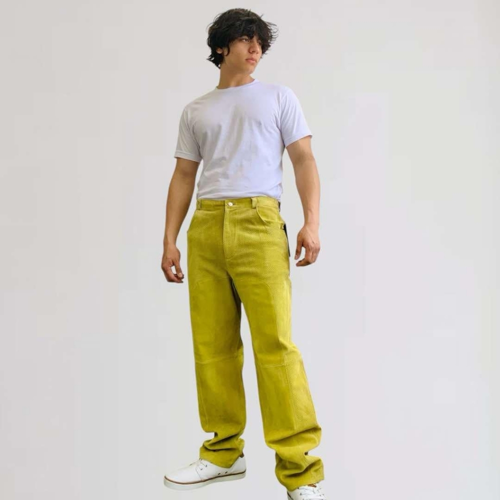 Men’s Davoucci Avocado 100% Genuine Leather Suede Pants NWT